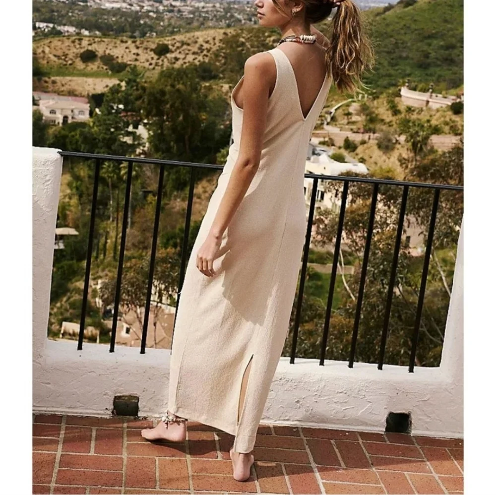 Anthropologie Free People Lyla Beach Ruched Maxi Dress in Summer Khaki - Picture 2 of 8